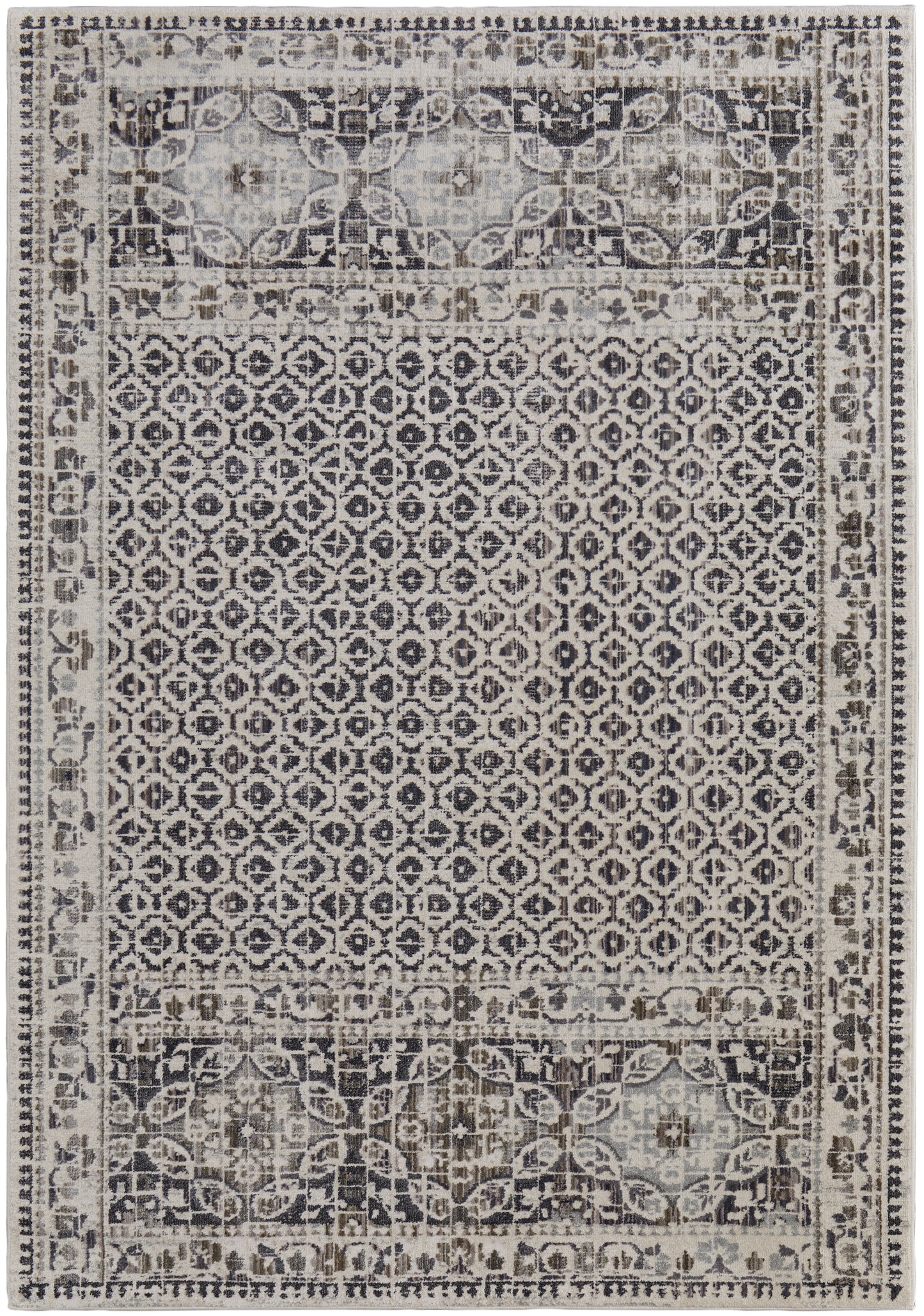 Kano Transitional/Bohemian & Eclectic/Casual Distressed/Bordered/Geometric Ivory/Taupe/Gray - Feizy Rug