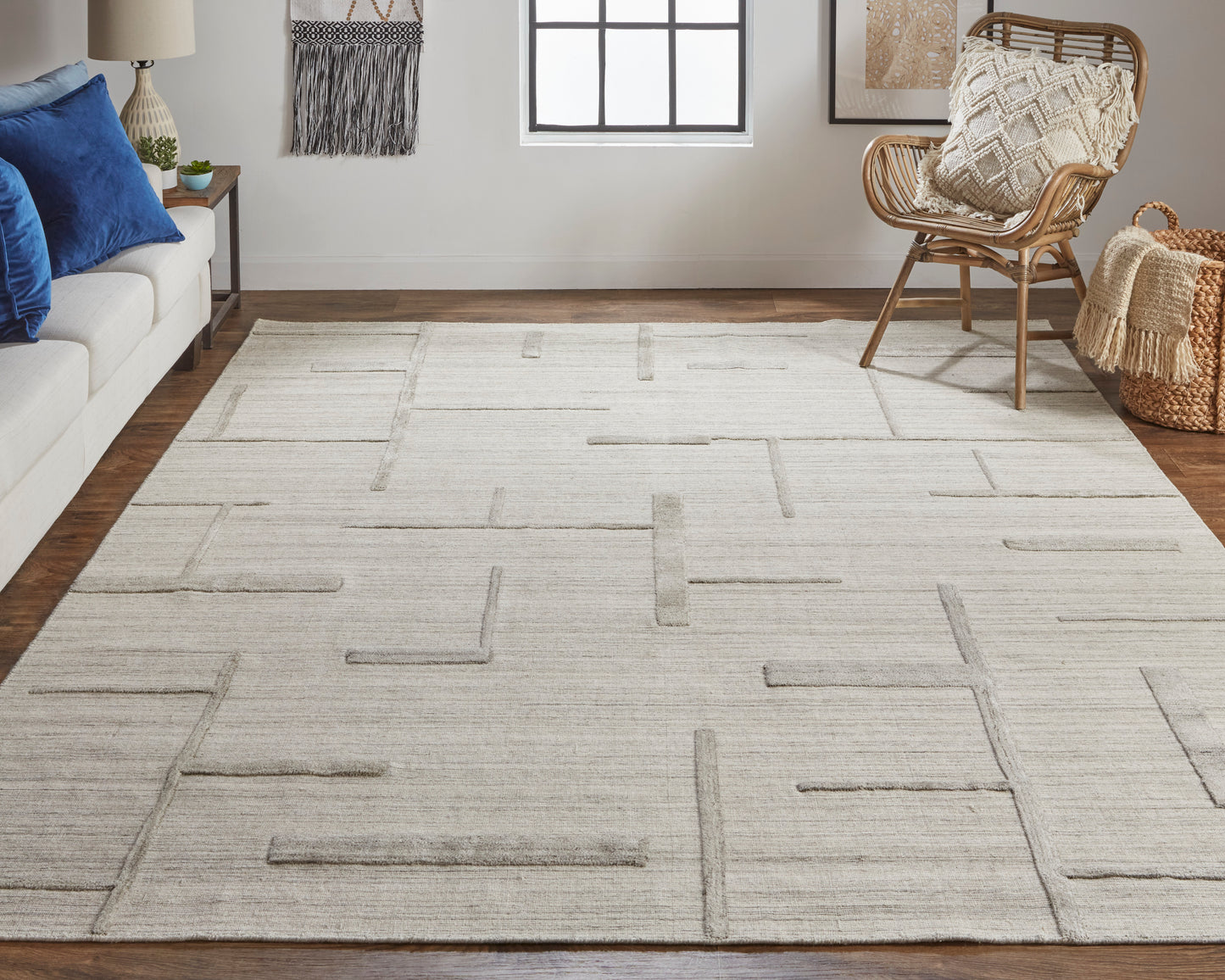 Longridge Modern/Casual/Scandinavian Geometric Ivory/Tan - Feizy Rug