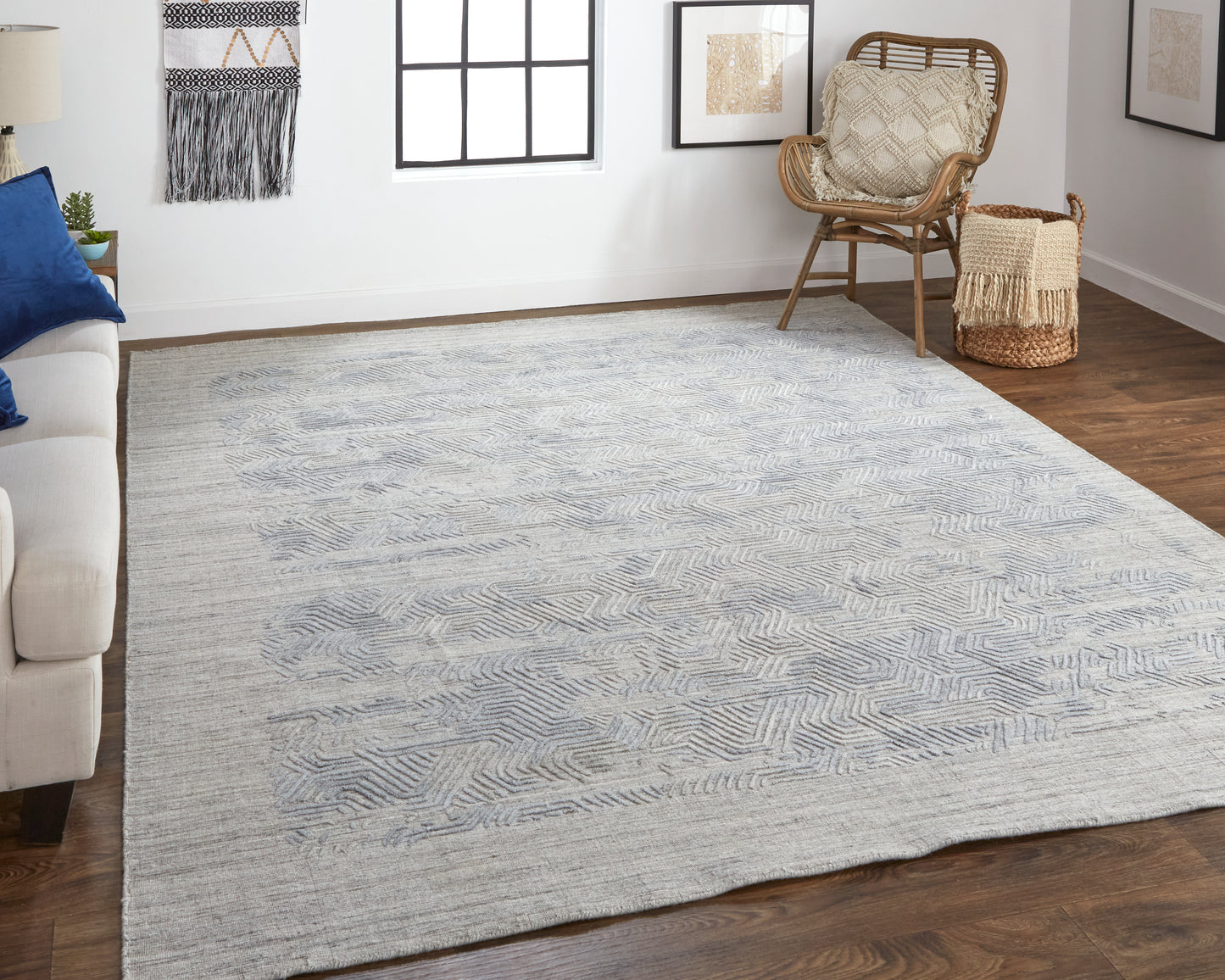 Elias Modern/Casual Abstract/Geometric/Distressed Gray/Blue - Feizy Rug