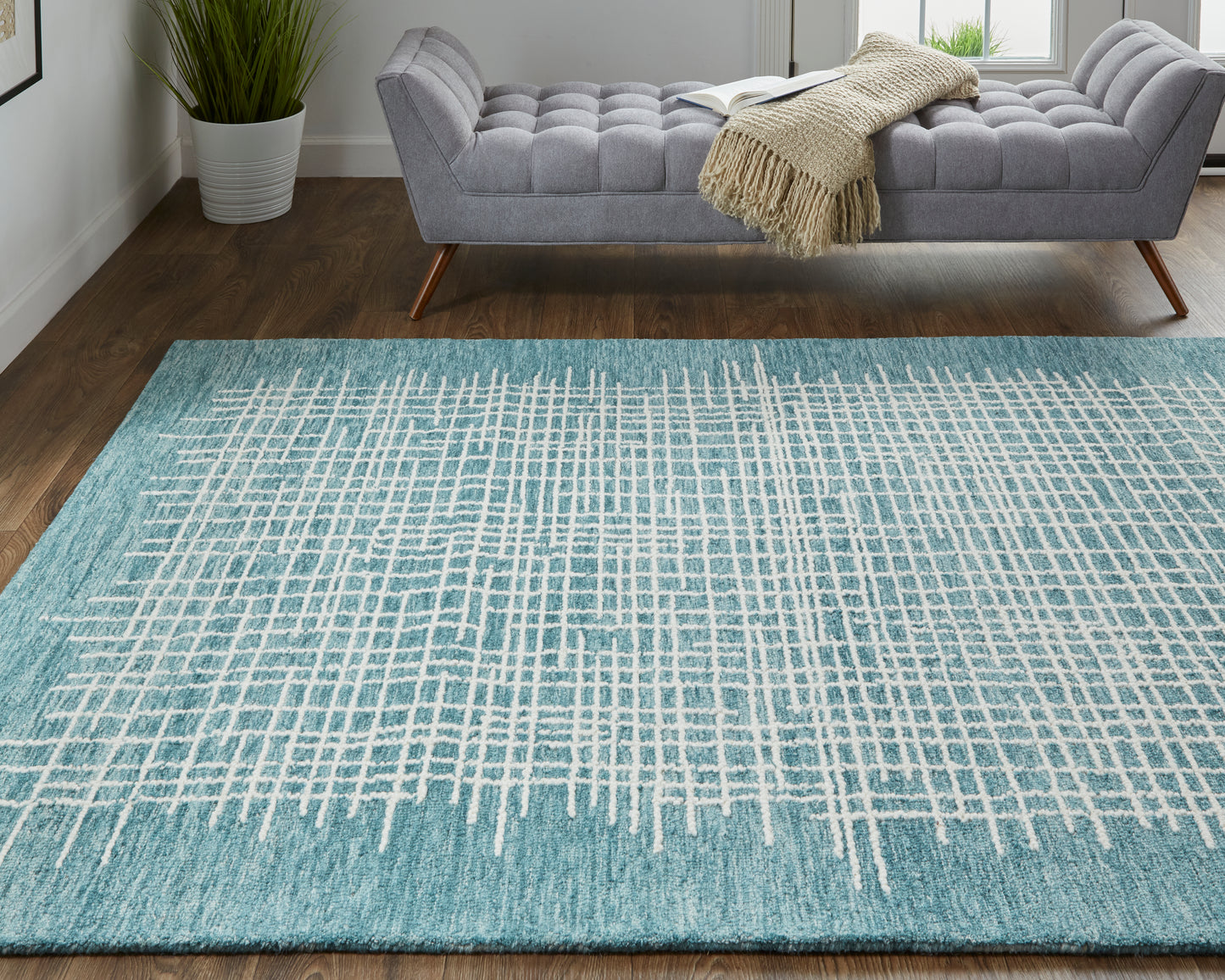 Maddox Transitional/Casual Abstract Blue/Green/Ivory - Feizy Rug