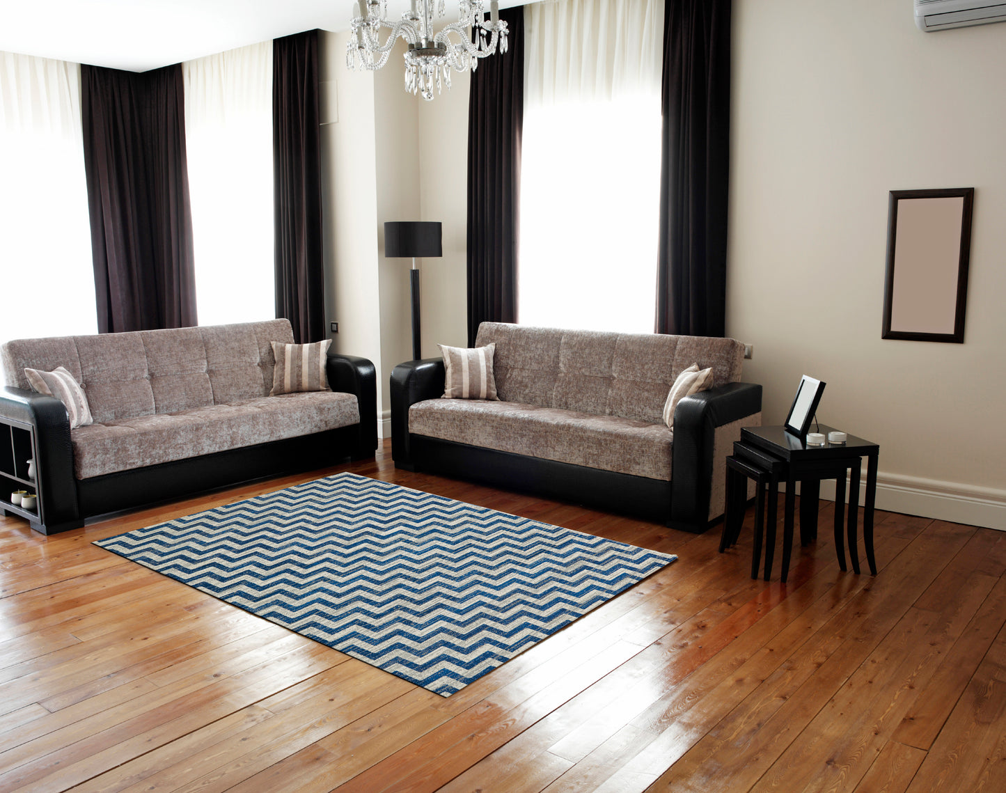 Brixton Modern/Nautical & Coastal/Global Chevron/Geometric Blue/Ivory/Gray - Feizy Rug