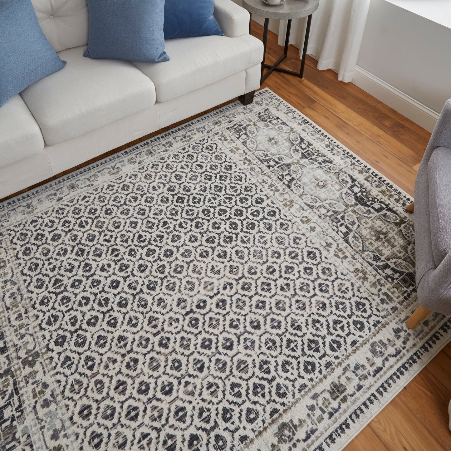 Kano Transitional/Bohemian & Eclectic/Casual Distressed/Bordered/Geometric Ivory/Taupe/Gray - Feizy Rug
