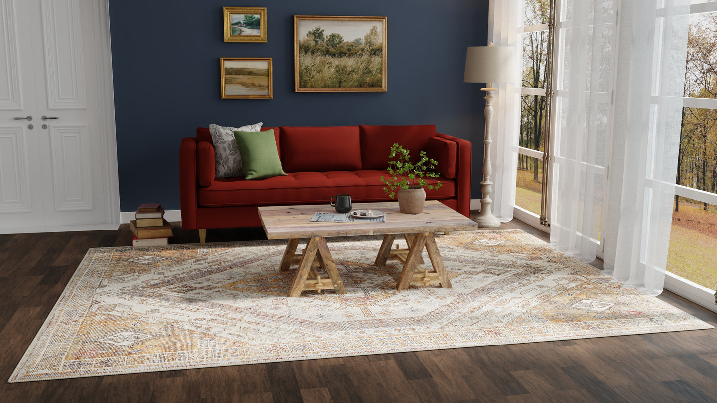 Percy Transitional/Bohemian & Eclectic/Classic Medallion/Distressed/Persian Ivory/Orange/Brown - Feizy Rug