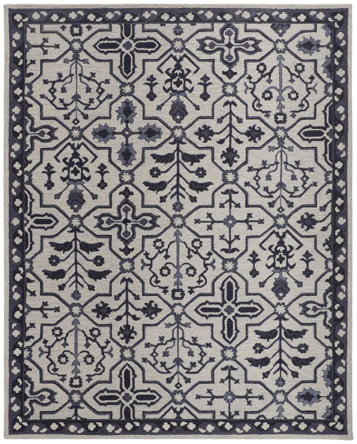 Fallon Traditional/Classic Oriental/Geometric/Floral & Botanical Gray/Blue/Ivory - Feizy Rug