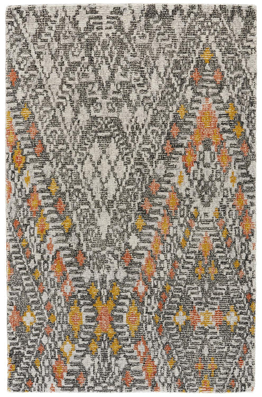 Arazad Transitional/Global/Bohemian & Eclectic Geometric/Moroccan/Diamond Gray/Ivory/Orange - Feizy Rug