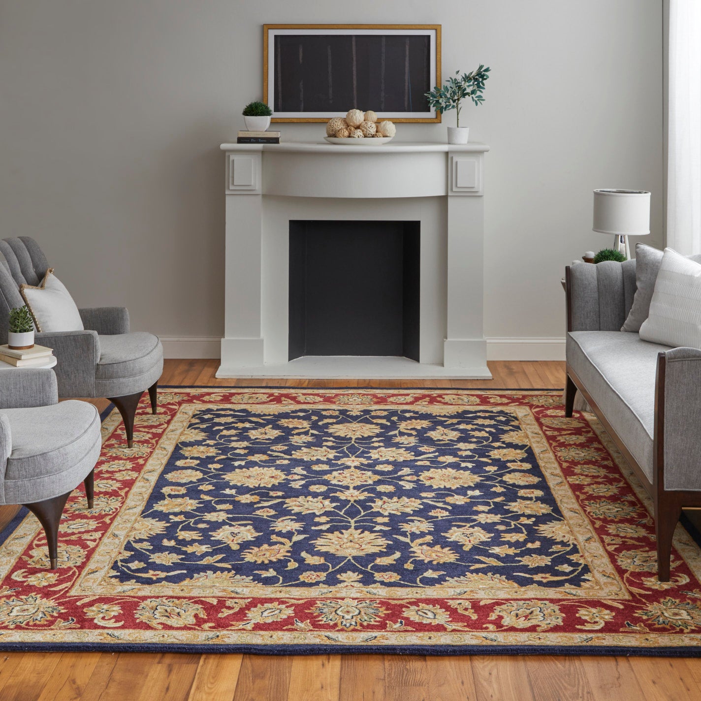 Wagner Traditional/Classic/Vintage Oriental/Persian/Bordered Blue/Red/Gold - Feizy Rug
