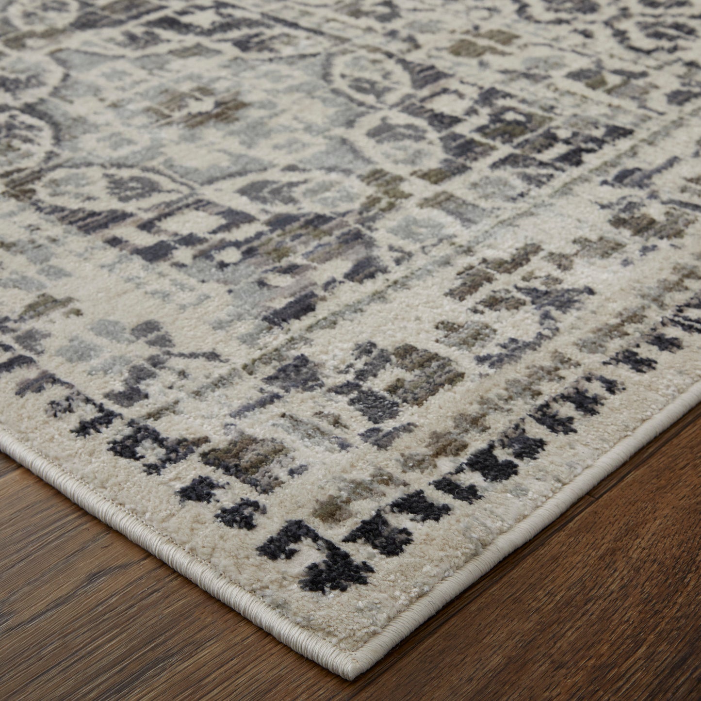 Kano Transitional/Bohemian & Eclectic/Casual Distressed/Bordered/Geometric Ivory/Taupe/Gray - Feizy Rug