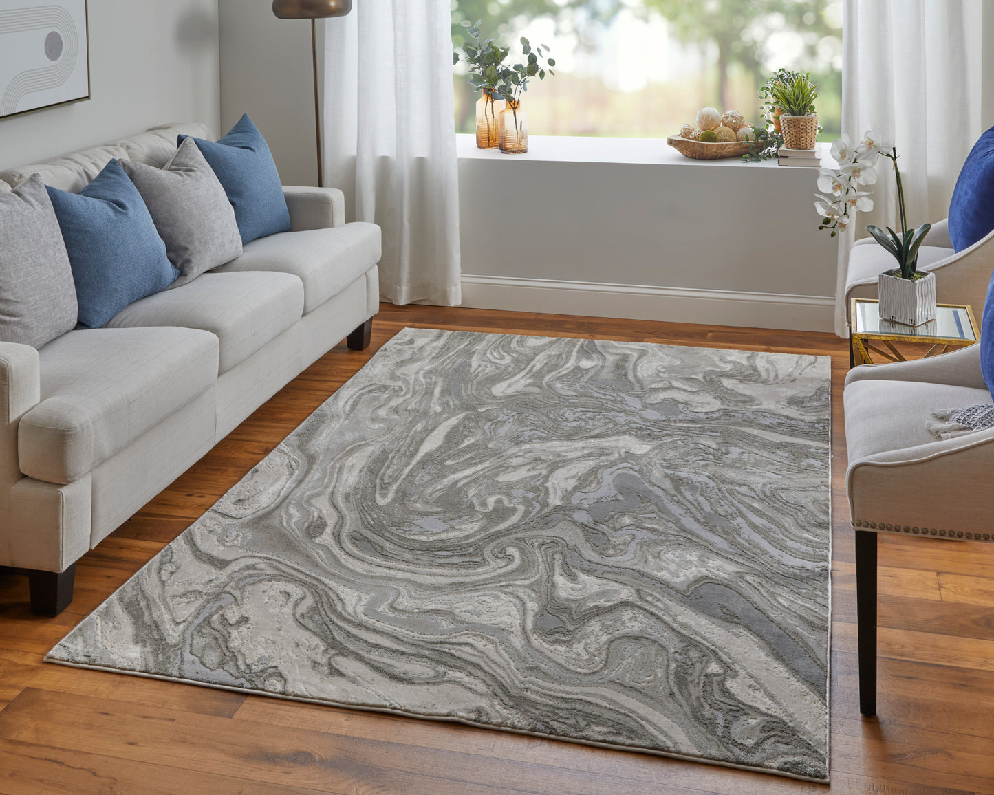 Prasad Modern/Casual Gray/Ivory/Silver Runner  Feizy Rugs Small Parcel,Feizy Rugs,Prasad,Gray/Ivory/Silver,2'10" x 7'10",Runner,Polypropylene/Polyester,Modern/Casual,Turkey