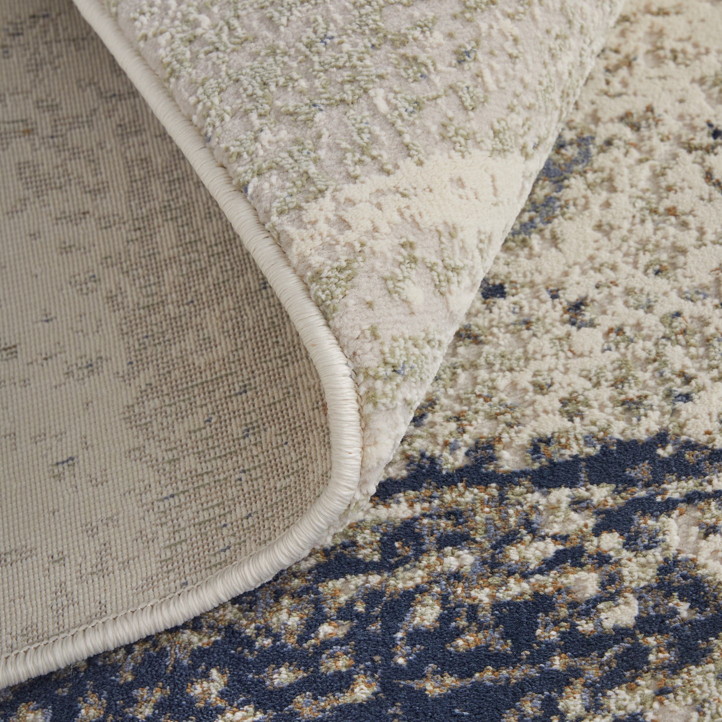 Mandana Modern/Bohemian & Eclectic/Industrial Abstract/Watercolor Ivory/Blue - Feizy Rug