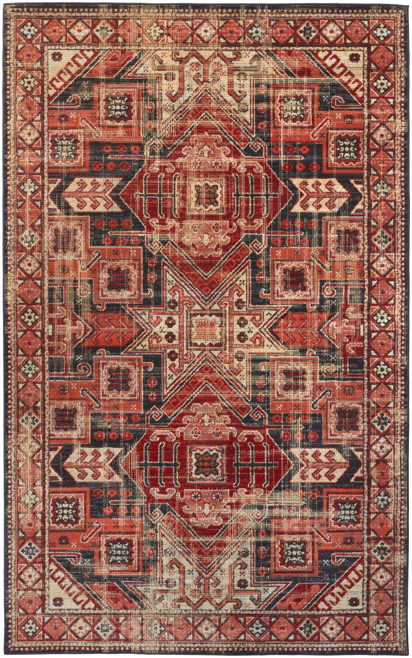 Nolan Transitional/Southwestern/Rustic Southwestern/Bordered/Distressed Red/Tan/Black - Feizy Rug