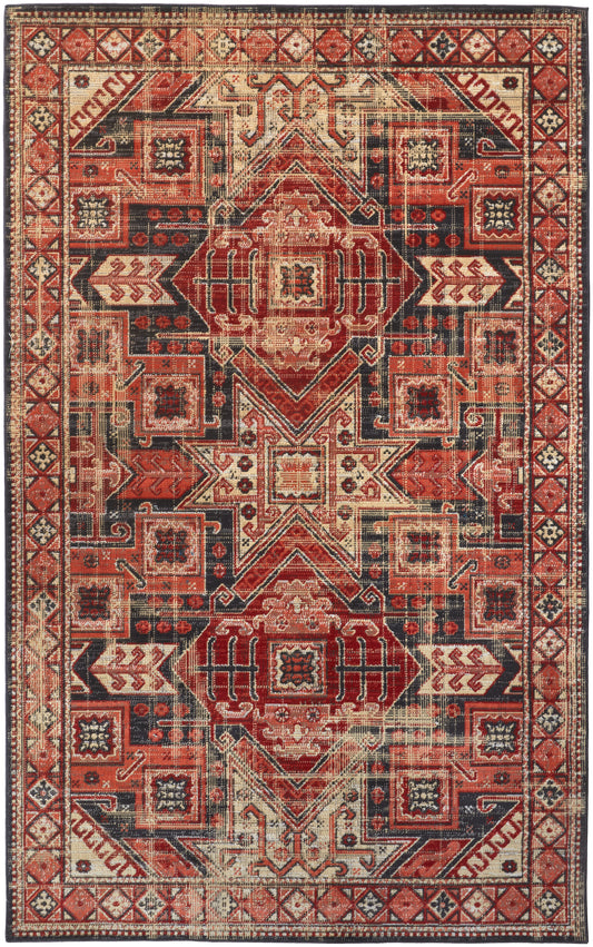 Nolan Transitional/Southwestern/Rustic Southwestern/Bordered/Distressed Red/Tan/Black - Feizy Rug