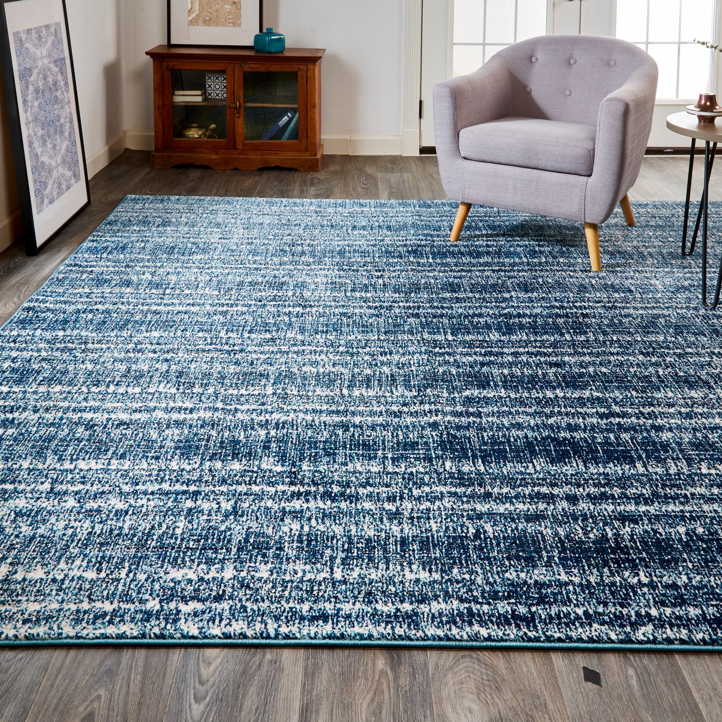Remmy Transitional/Casual/Farmhouse Solid/Stripes Blue/Ivory - Feizy Rug