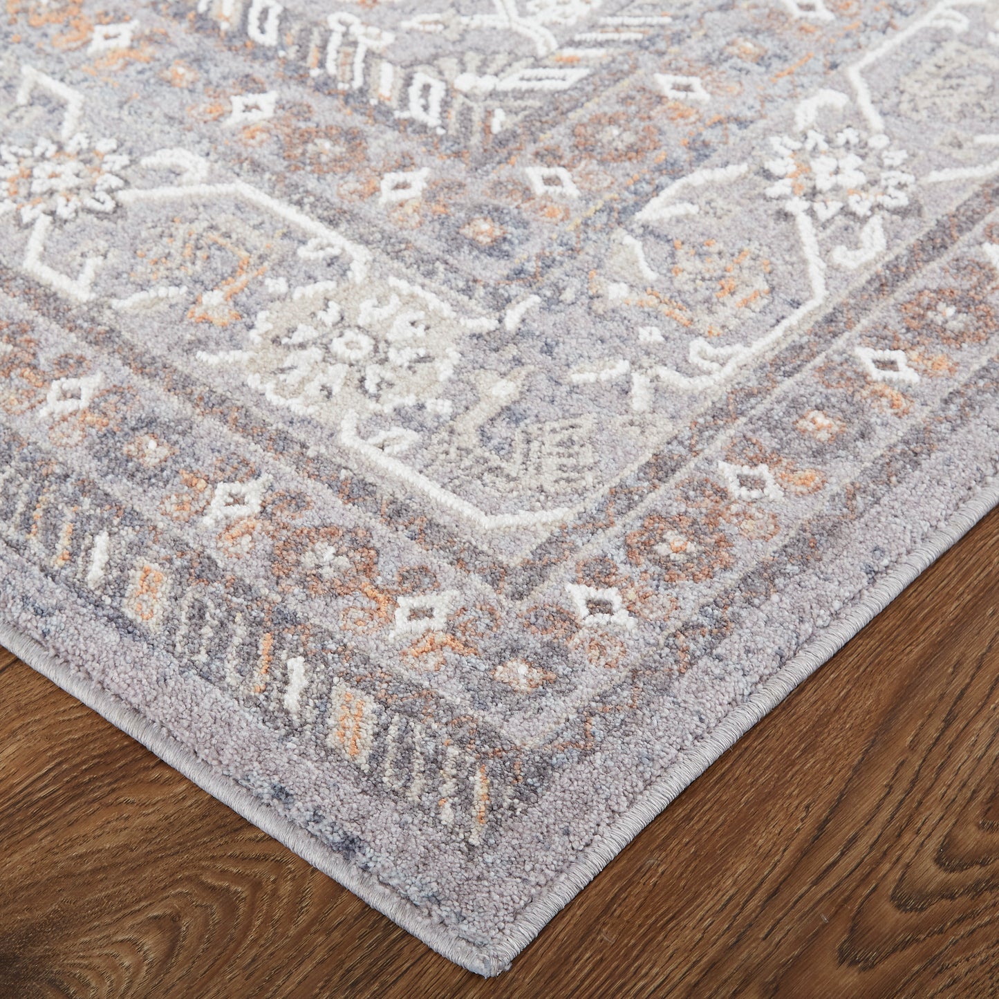 Francisco Transitional/Southwestern/Classic Medallion/Bordered/Oriental Gray/Orange/Ivory - Feizy Rug
