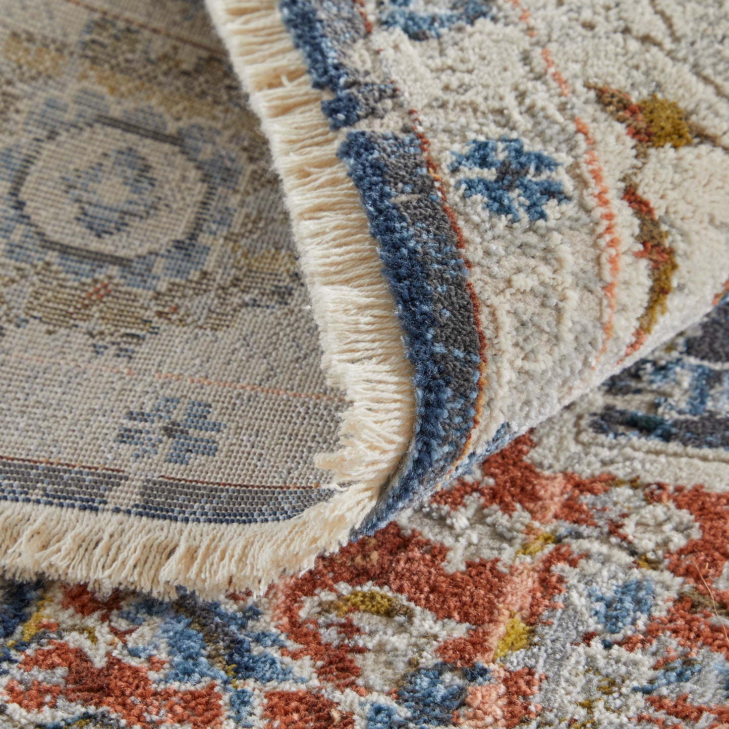Kaia Transitional/Bohemian & Eclectic/Vintage Medallion/Persian/Bordered Ivory/Blue/Red - Feizy Rug