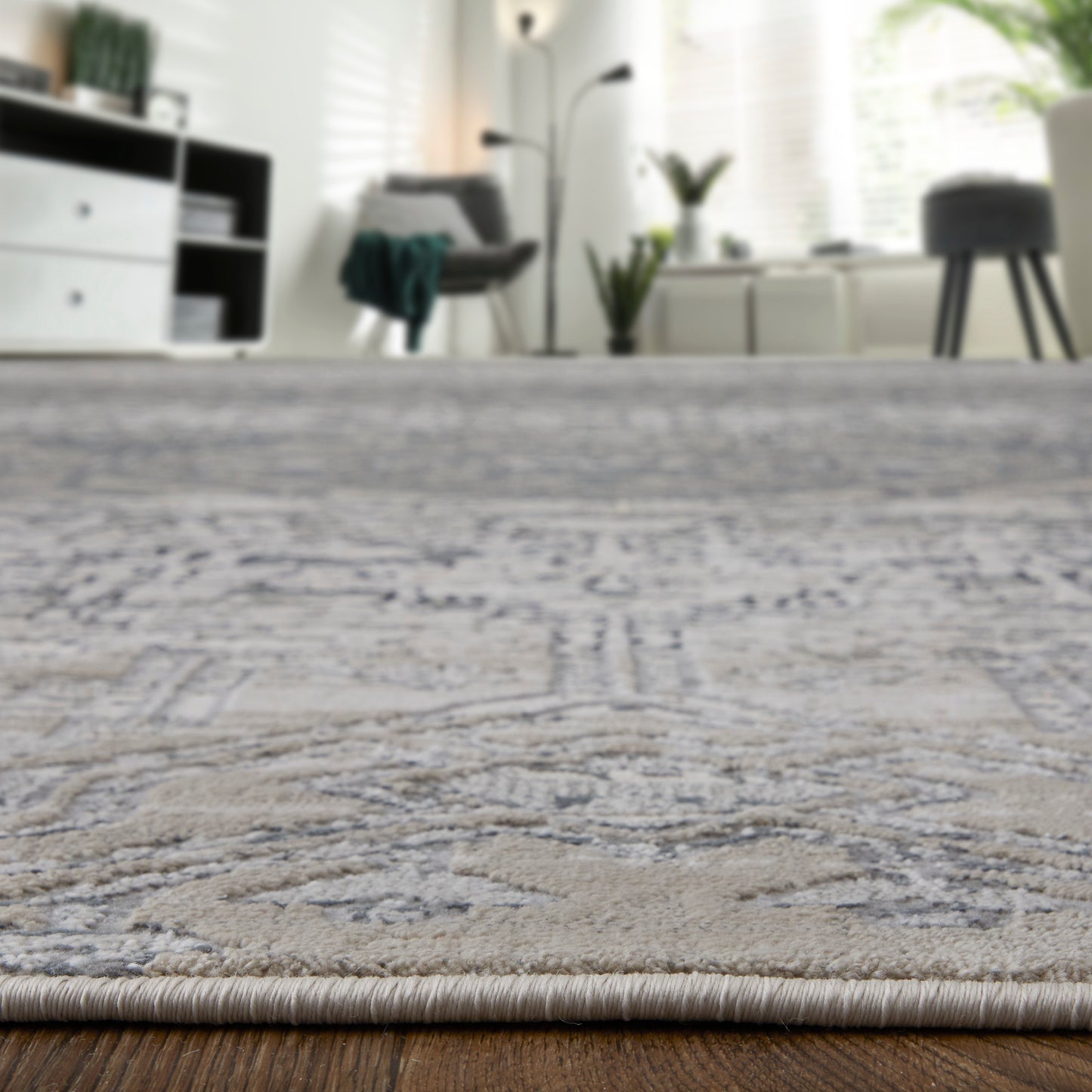 Macklaine Transitional/Bohemian & Eclectic/Global Distressed/Diamond/Medallion Ivory/Silver/Black - Feizy Rug