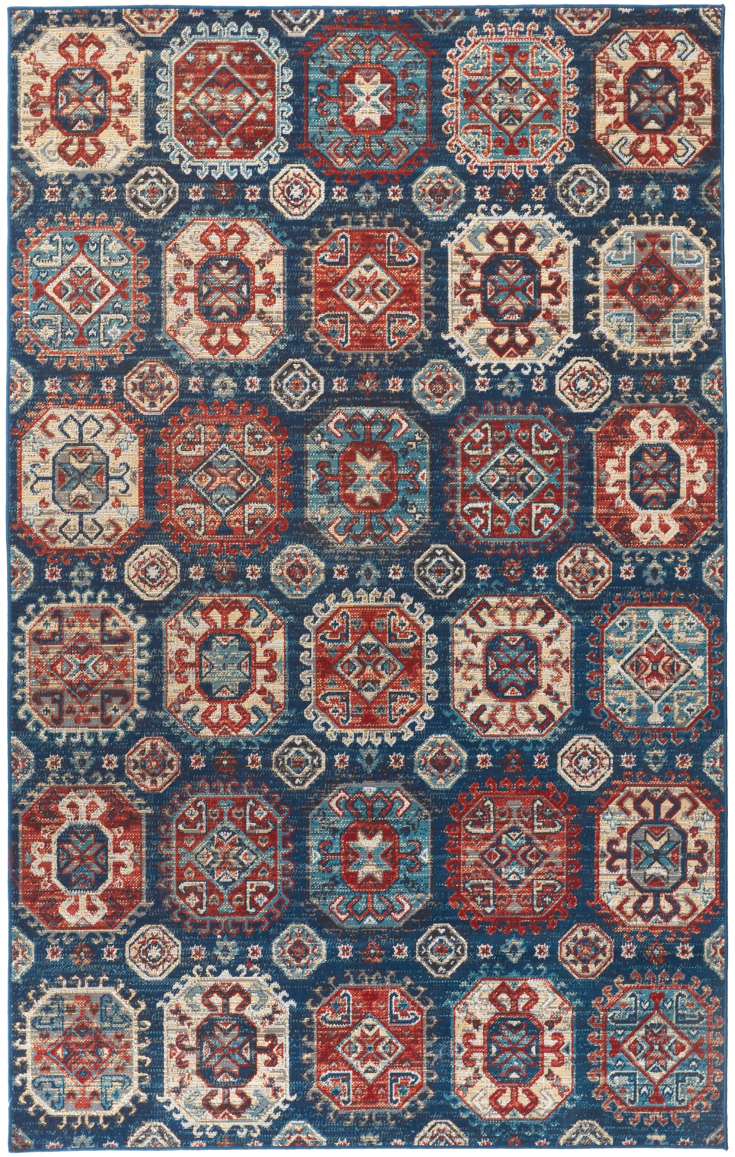 Nolan Transitional/Bohemian & Eclectic/Casual Patchwork/Floral & Botanical/Distressed Blue/Red/Tan - Feizy Rug