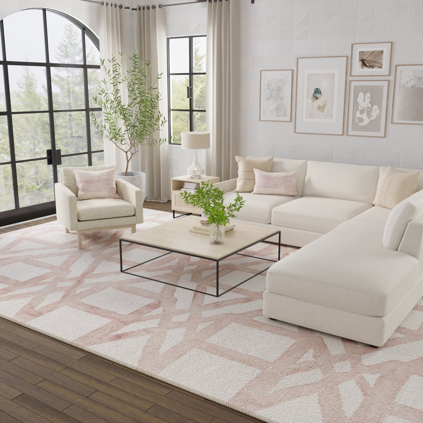 Lorrain Modern/Mid-Century Modern/Luxury & Glam Ivory/Pink/Tan Accent Rug
