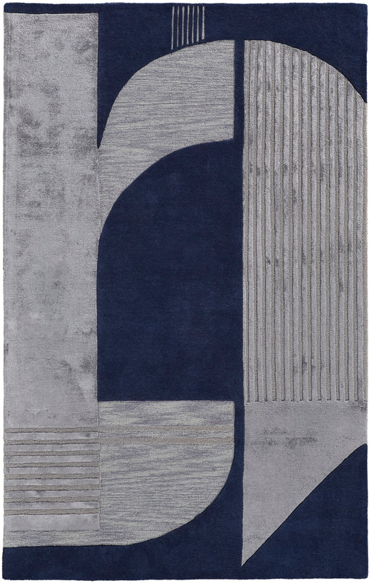 Nash Modern/Mid-Century Modern/Global Geometric/Abstract Blue/Silver - Feizy Rug