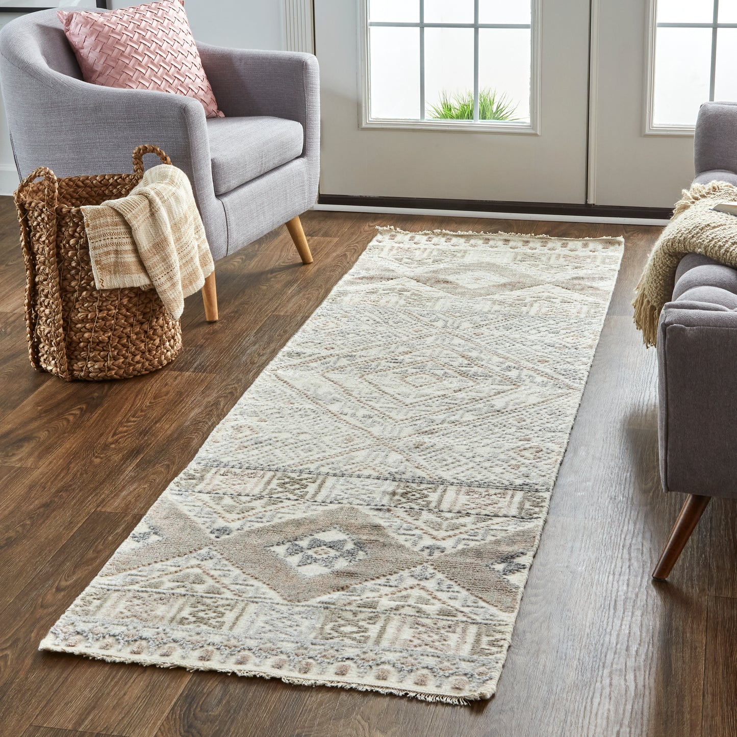 Payton Transitional/Farmhouse/Scandinavian Diamond/Trellis & Lattice Gray/Ivory/Pink - Feizy Rug