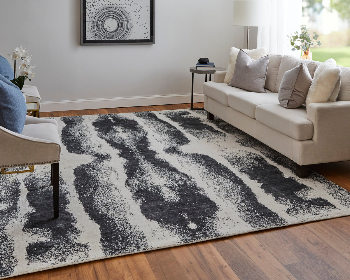 Coda Modern/Industrial/Global Abstract/Watercolor Black/White 8930 - Feizy Rug