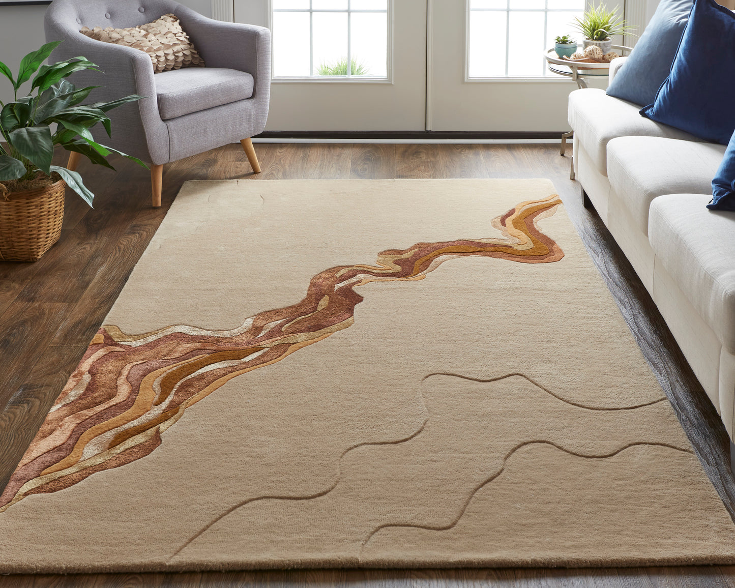 Serrano Transitional/Industrial/Casual Abstract/Watercolor Tan/Orange - Feizy Rug