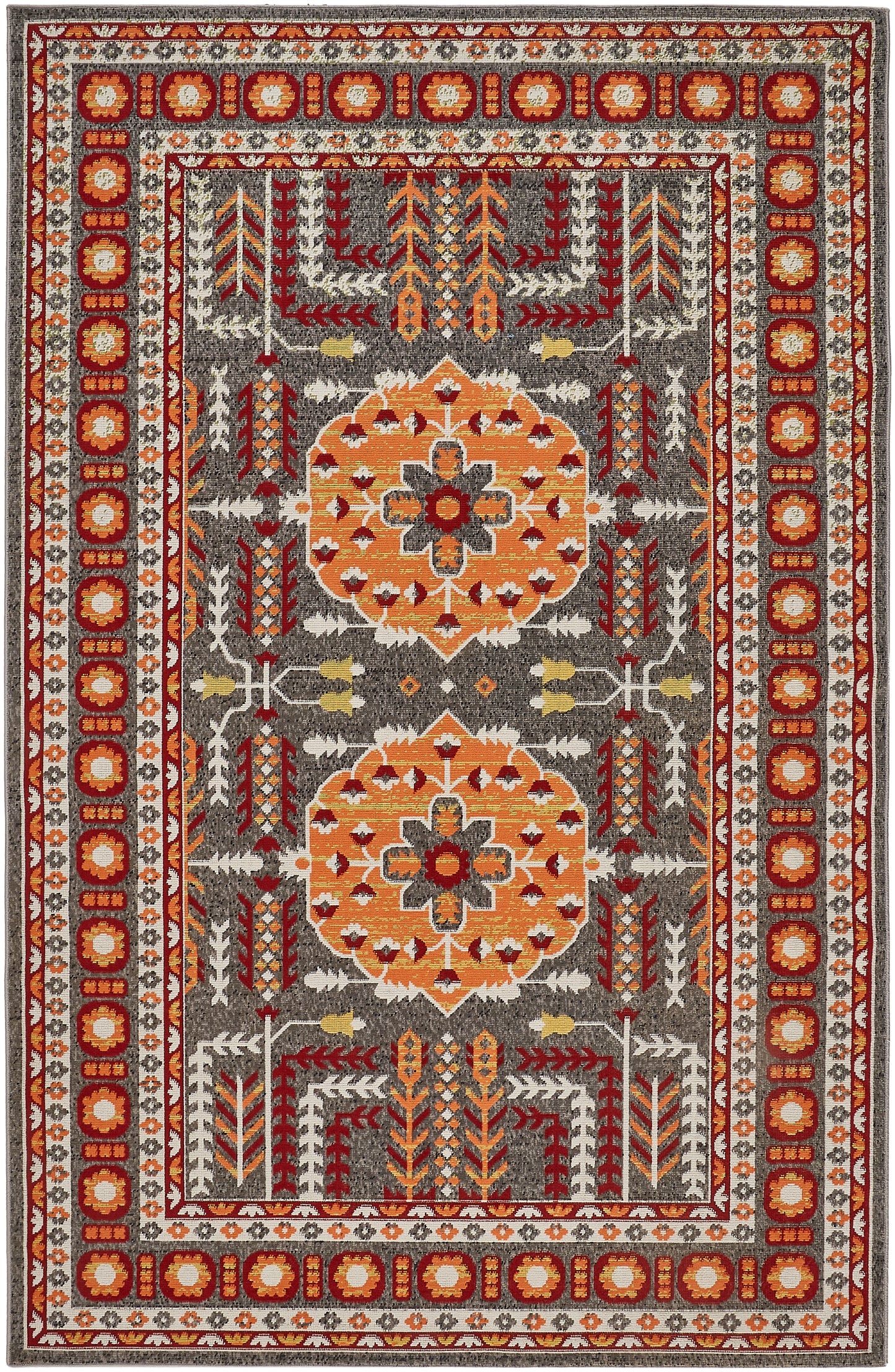 Foster Transitional/Classic/Bohemian & Eclectic Medallion/Bordered Orange/Gray - Feizy Rug