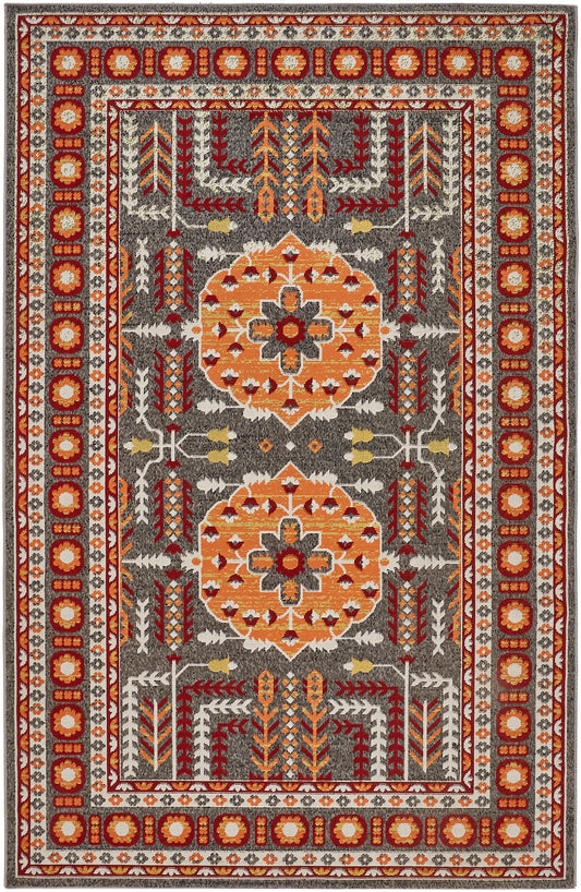 Foster Transitional/Classic/Bohemian & Eclectic Medallion/Bordered Orange/Gray - Feizy Rug