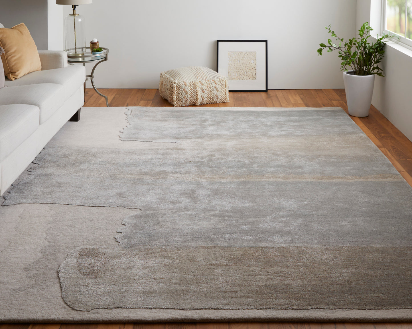 Anya Transitional/Industrial/Casual Abstract/Watercolor Ivory/Gray - Feizy Rug