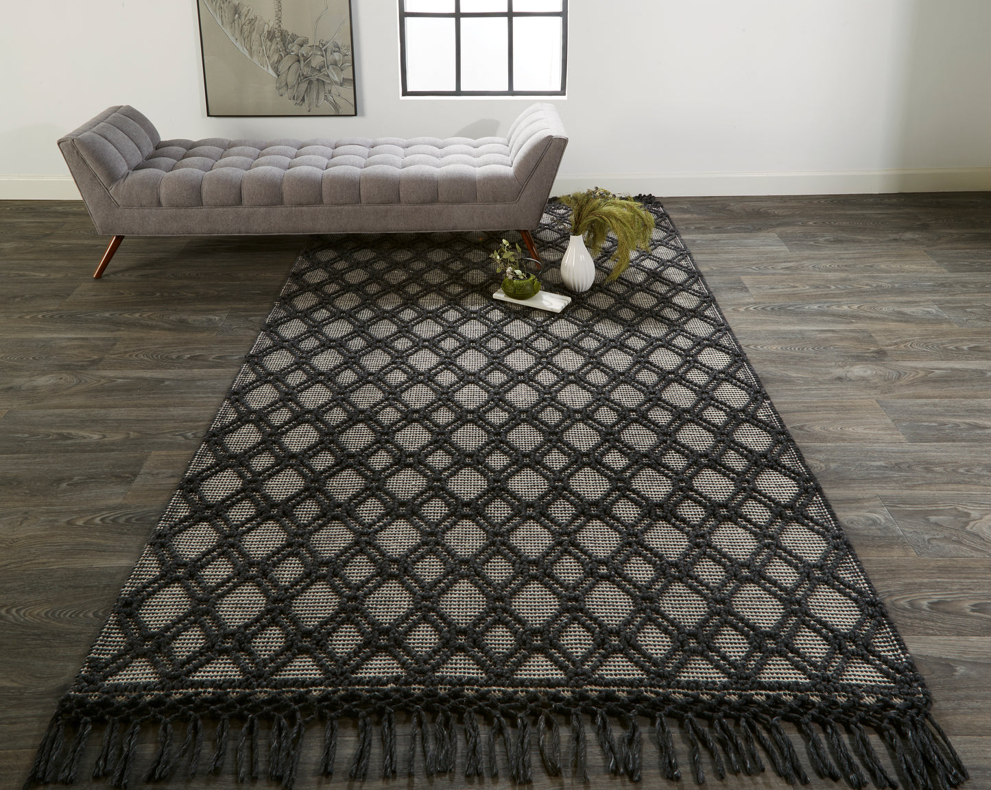 Phoenix Transitional/Farmhouse/Scandinavian Diamond/Trellis & Lattice Black/Ivory - Feizy Rug