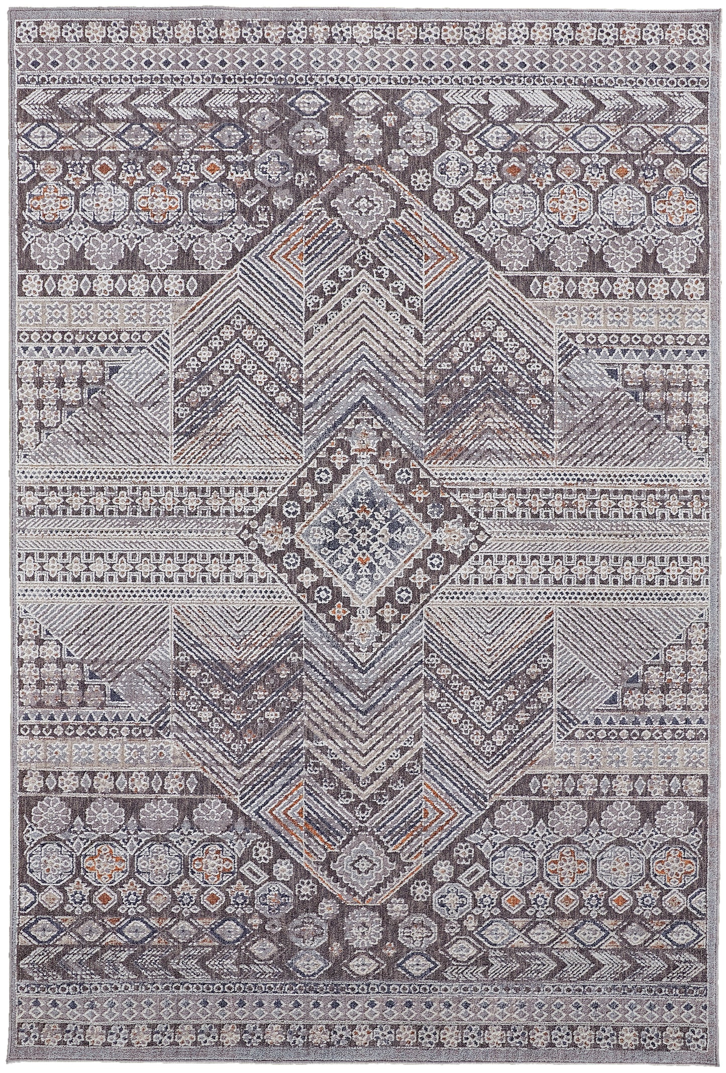 Francisco Transitional/Southwestern/Mid-Century Modern Medallion/Geometric/Distressed Ivory/Gray - Feizy Rug