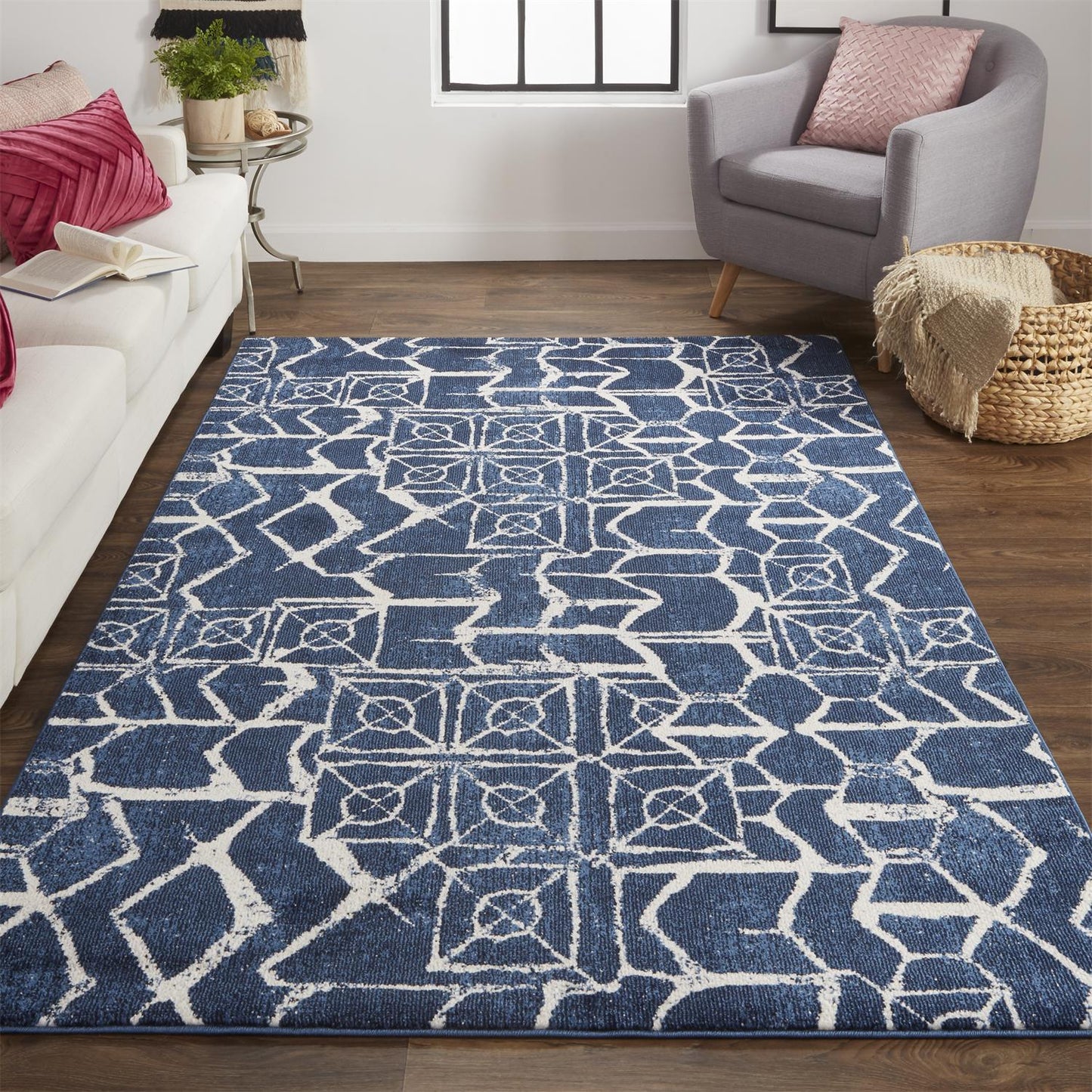 Remmy Transitional/Farmhouse Geometric Blue/Ivory - Feizy Rug