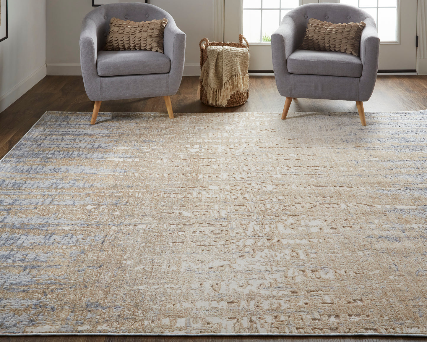 Laina Transitional/Industrial Tan/Brown/Blue Area Rug