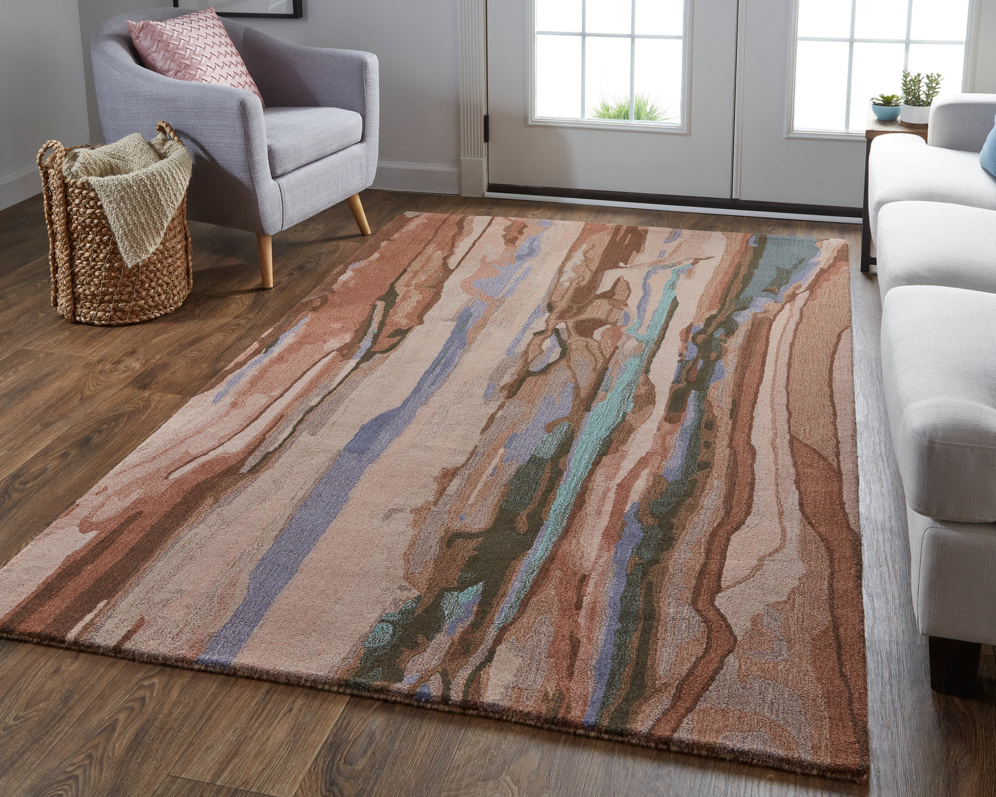 Amira Transitional/Industrial/Casual Abstract/Watercolor Red/Pink/Blue - Feizy Rug