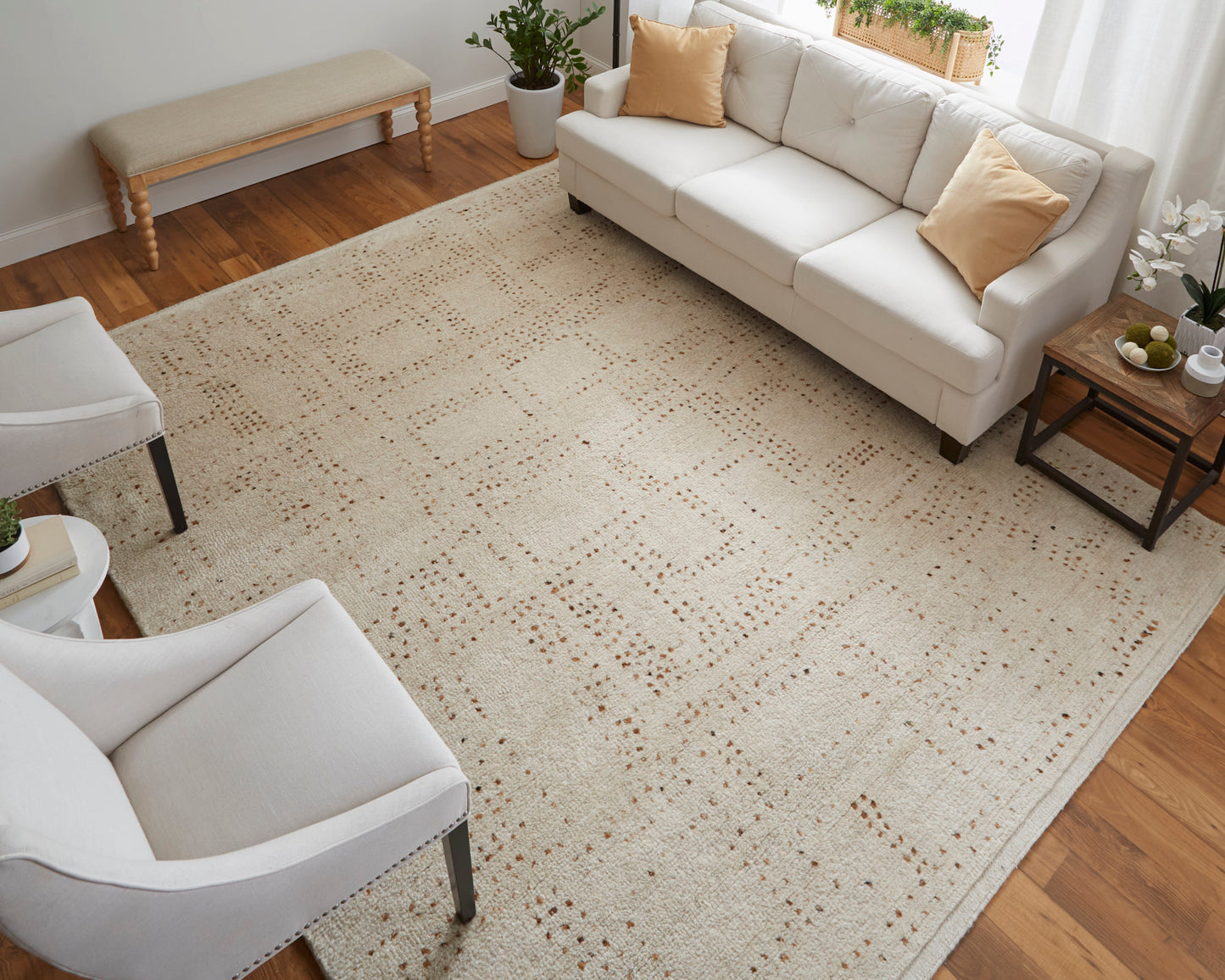 Truxel Modern/Casual Polka Dots/Geometric Tan/Brown - Feizy Rug