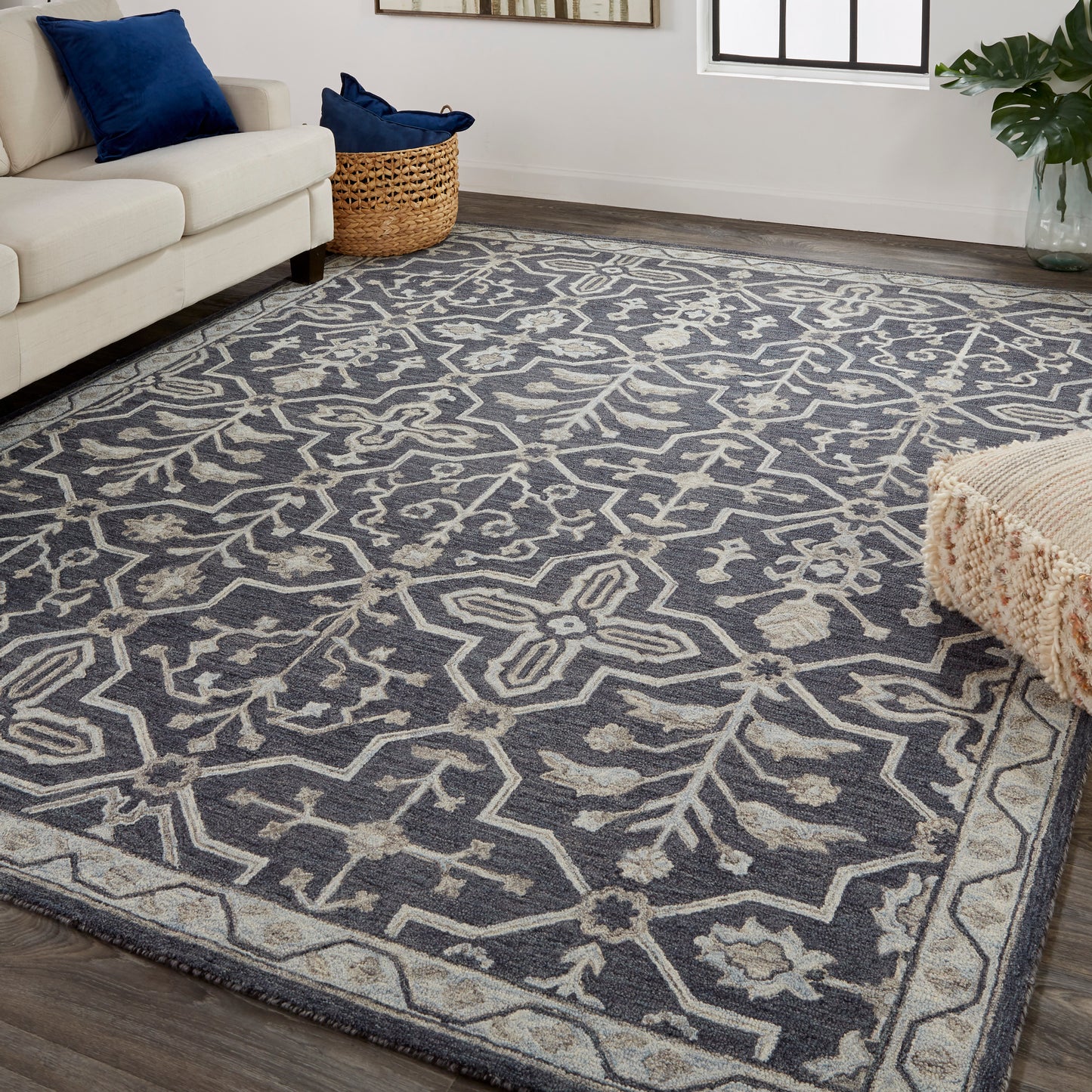 Fallon Traditional/Classic Oriental/Geometric/Floral & Botanical Blue/Gray - Feizy Rug