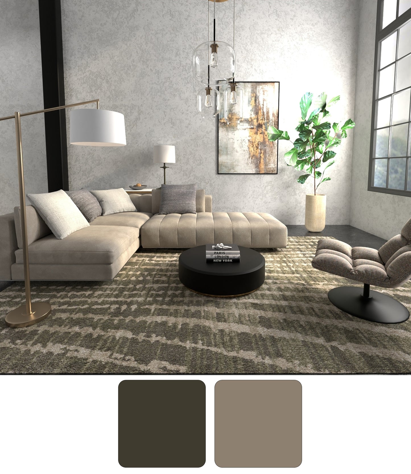 Skyview Modern/Industrial/Bohemian & Eclectic Abstract/Stripes Green/Tan - Feizy Rug
