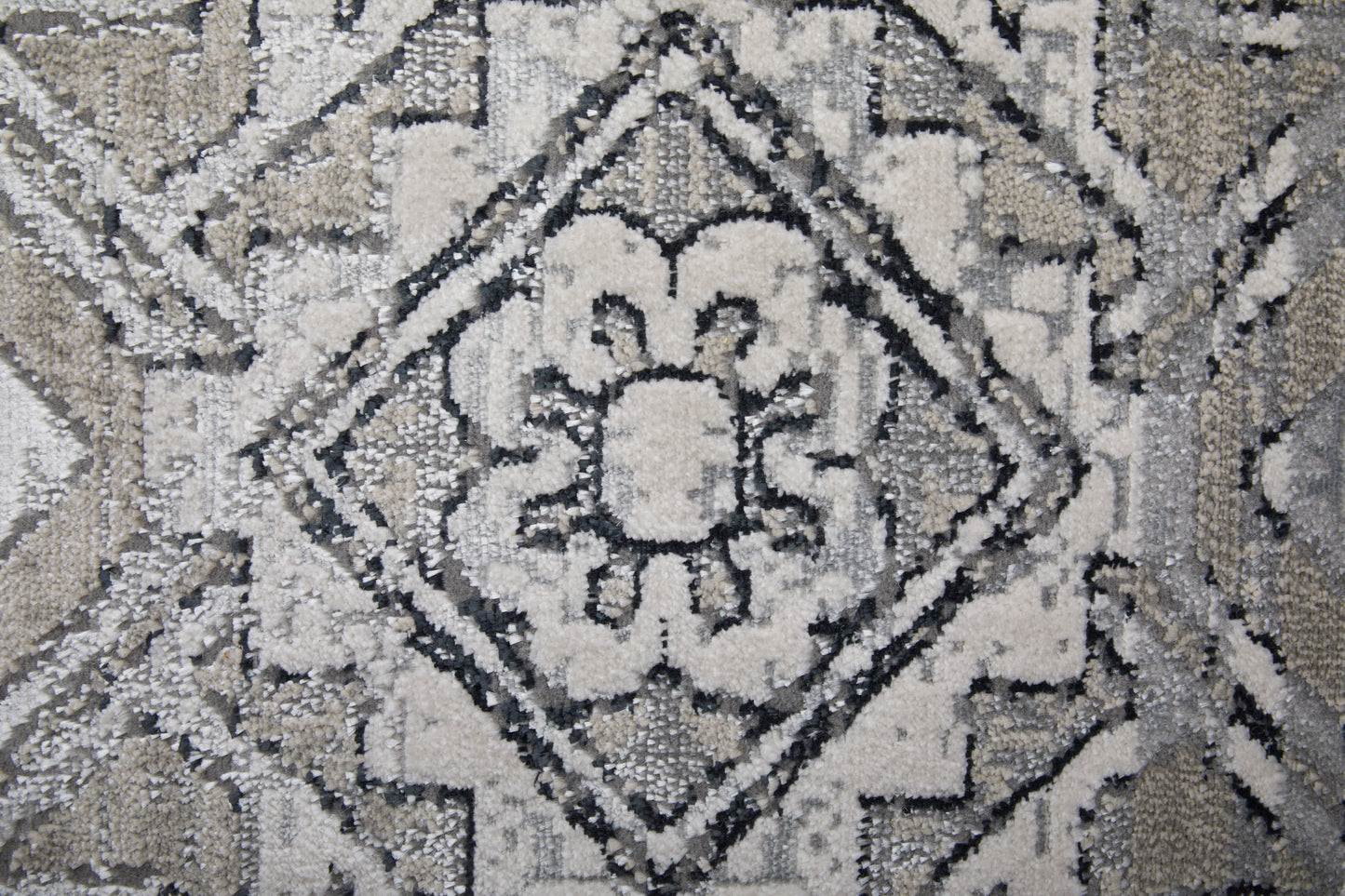 Macklaine Transitional/Bohemian & Eclectic/Global Distressed/Diamond/Medallion Ivory/Silver/Black - Feizy Rug