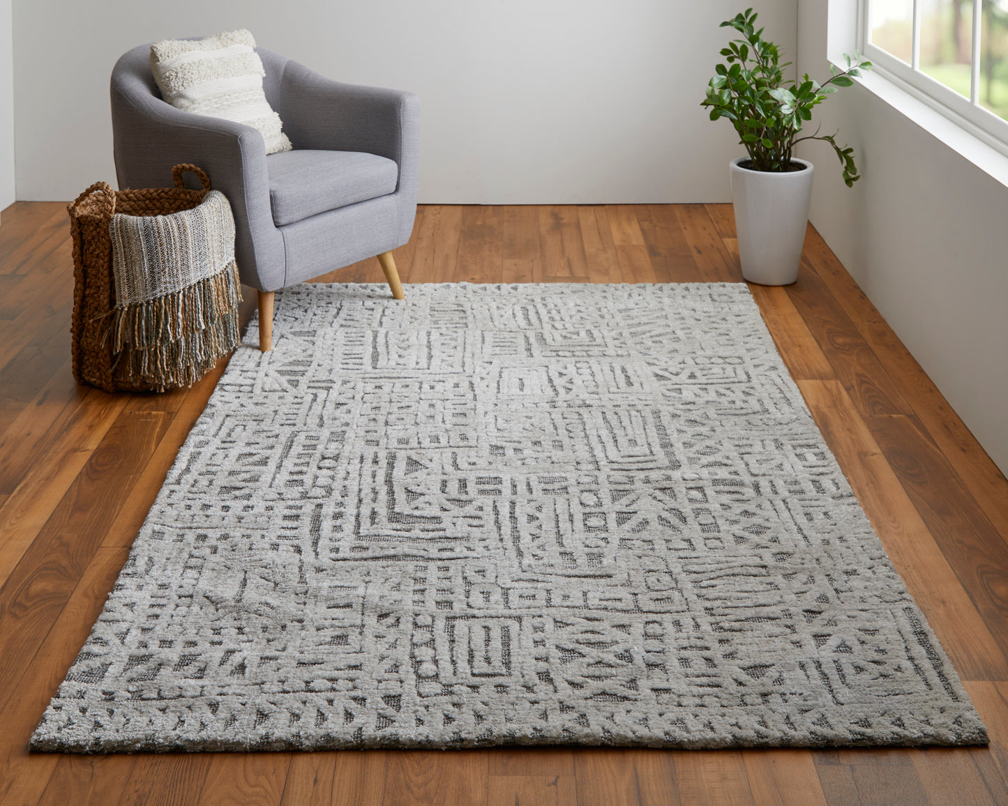 Colton Modern/Casual/Casual Abstract/Geometric Gray/Silver - Feizy Rug