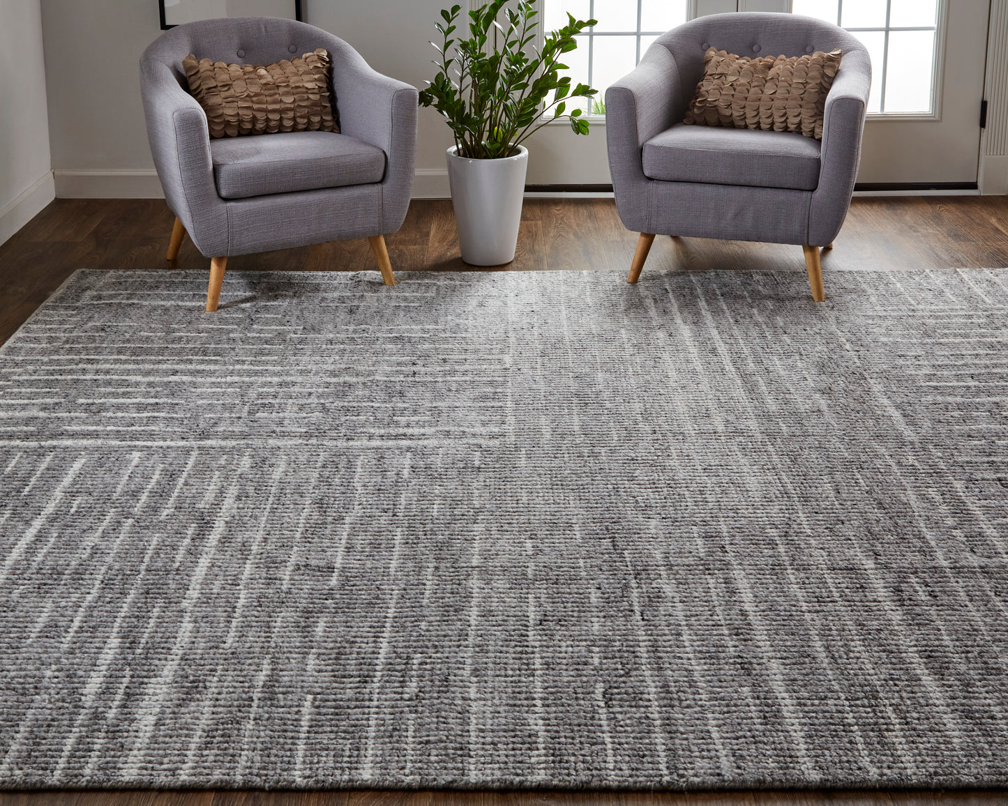 Alford Modern/Mid-Century Modern/Industrial Checkered/Geometric/Distressed Gray/Silver/Ivory - Feizy Rug
