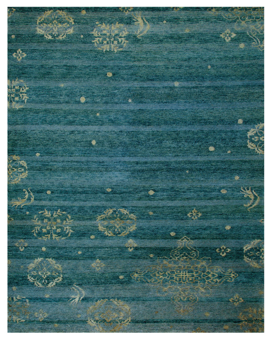 Qing Transitional/Casual Stripes/Oriental Blue/Green/Tan - Feizy Rug