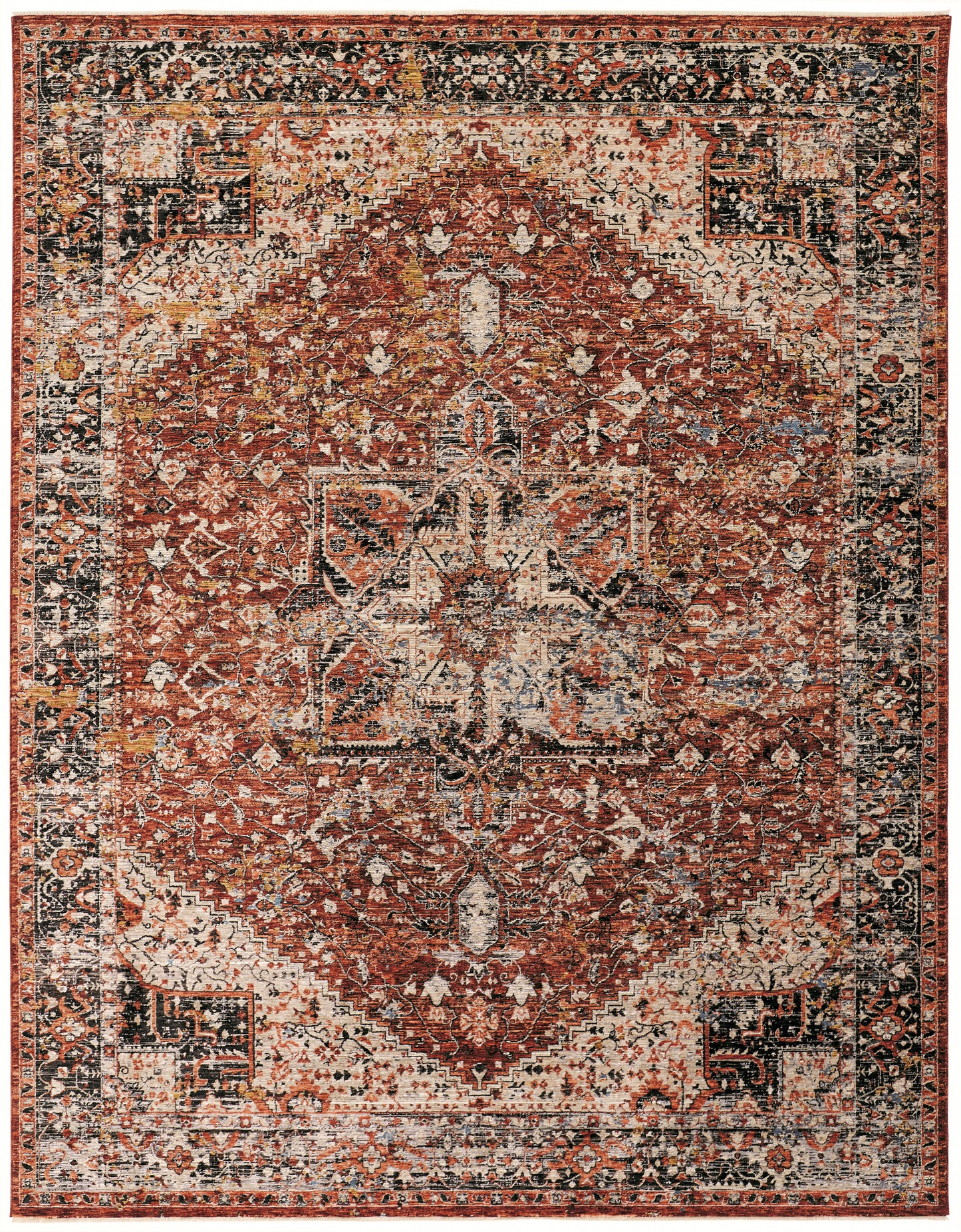 Caprio Transitional/Bohemian & Eclectic/Global Medallion/Oriental/Bordered Red/Ivory/Black - Feizy Rug