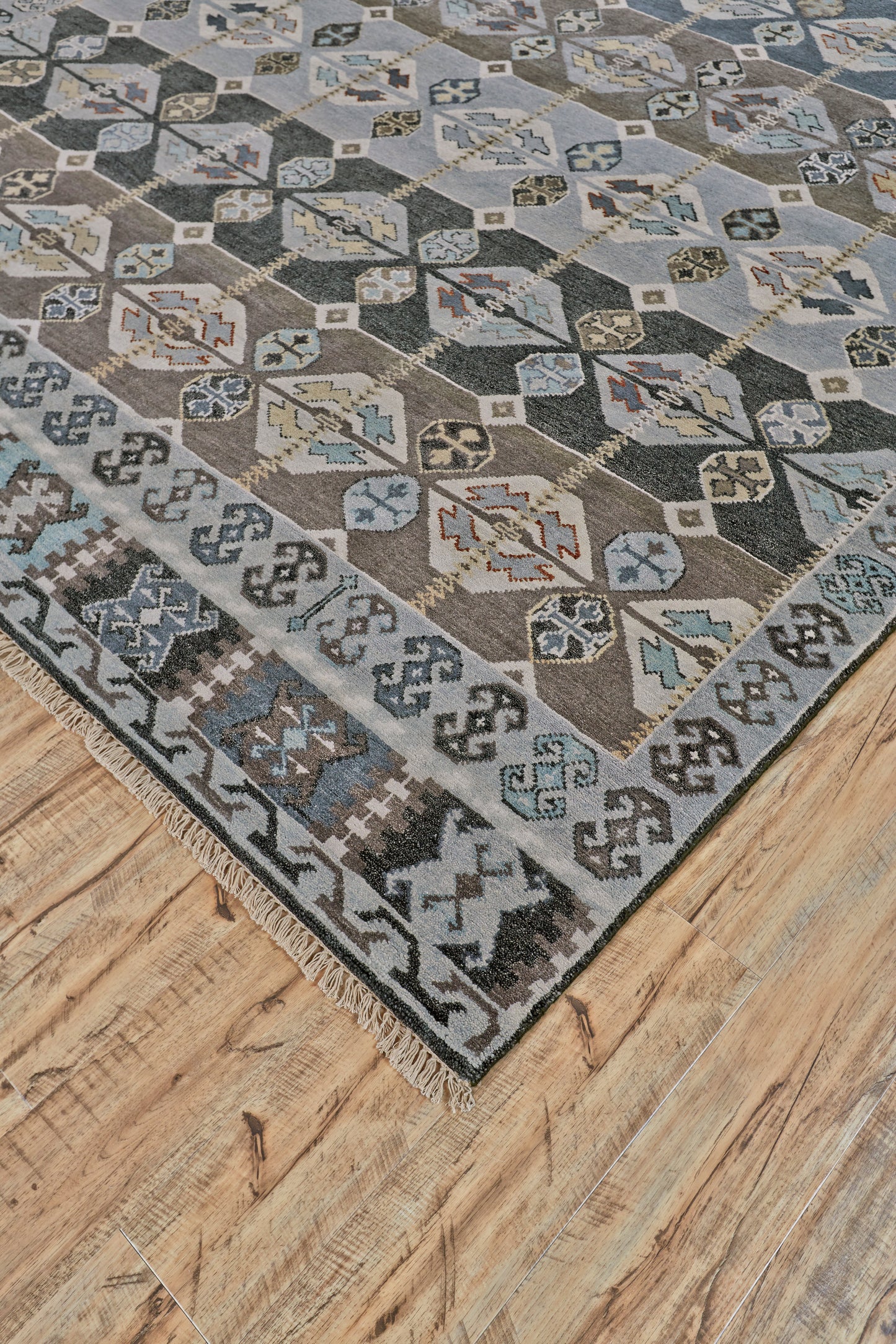 Ashi Transitional/Global/Southwestern Southwestern/Diamond Blue/Brown/Gray - Feizy Rug