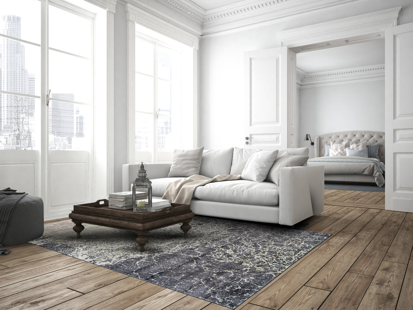 Katari Transitional/Casual Watercolor/Abstract Gray/Green/Ivory - Feizy Rug