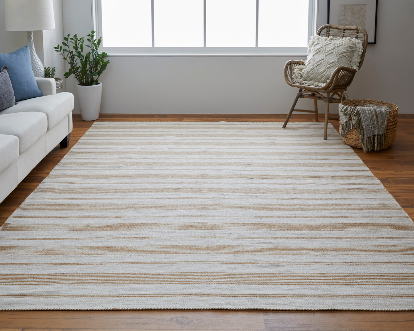 Duprine Transitional/Casual/Nautical & Coastal Stripes/Geometric Ivory/Taupe/Brown - Feizy Rug