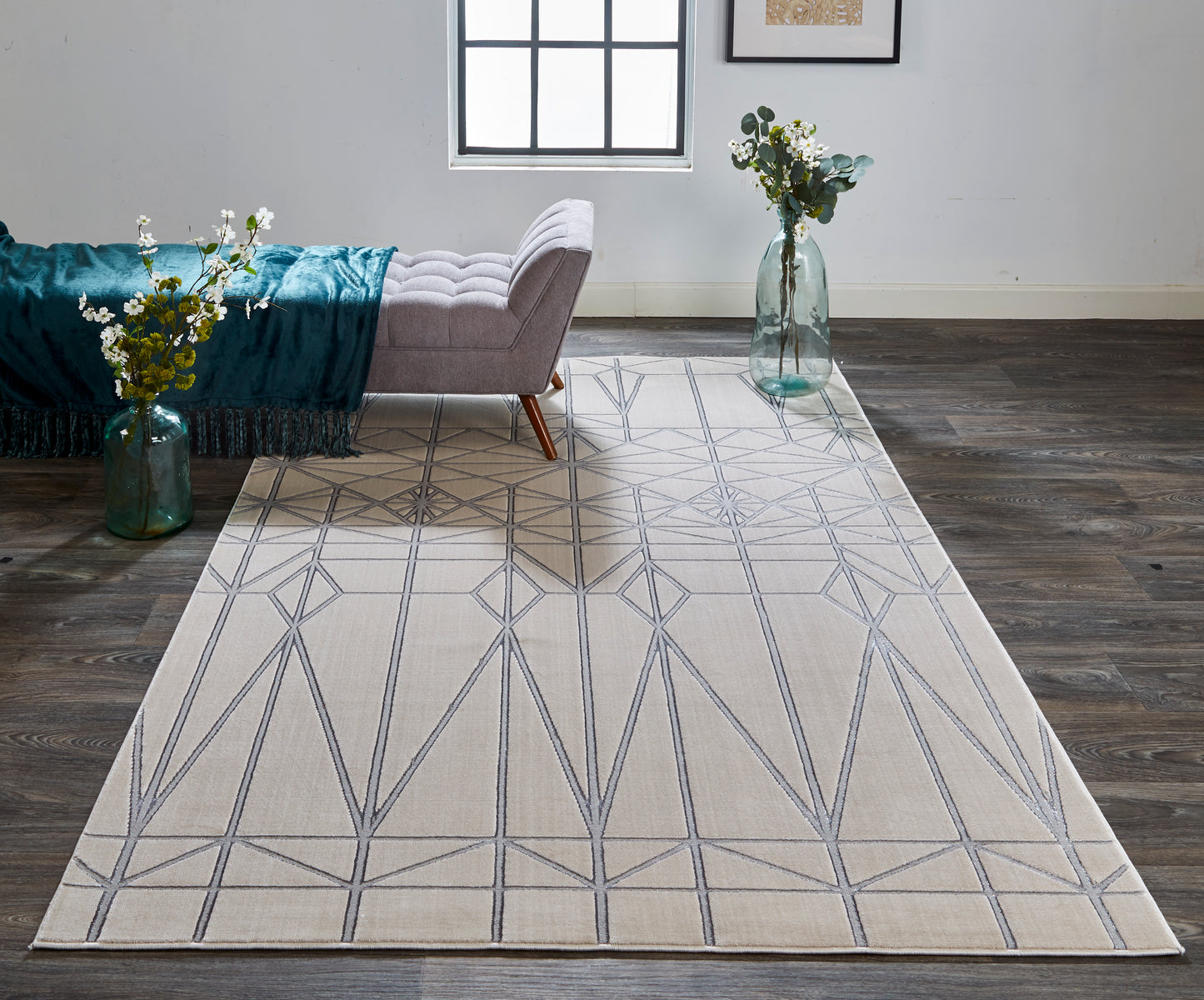 Micah Modern/Mid-Century Modern Geometric White/Silver/Gray - Feizy Rug