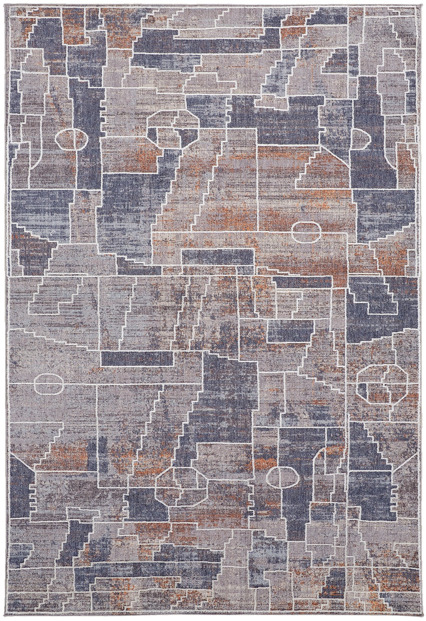 Francisco Transitional/Southwestern/Moroccan Abstract/Geometric Blue/Gray/Orange - Feizy Rug