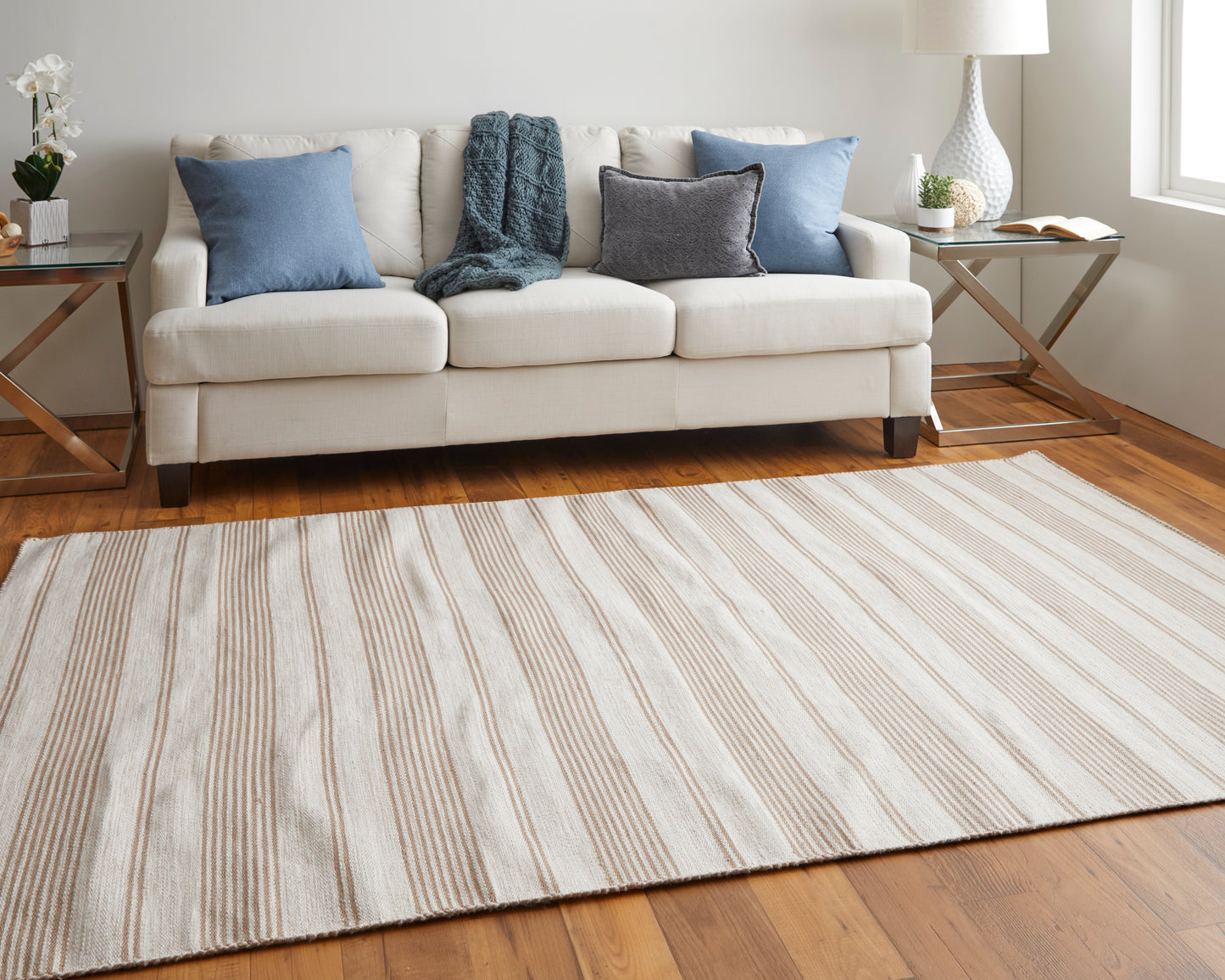 Duprine Transitional/Casual/Nautical & Coastal Stripes/Geometric Ivory/Taupe - Feizy Rug