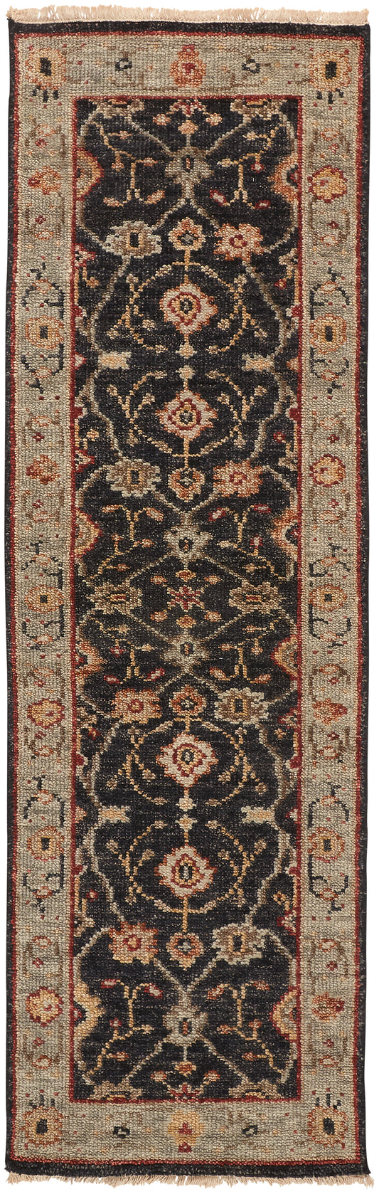 Carrington Traditional/Vintage/Classic Black/Gold/Gray Runner  Feizy Rugs Small Parcel,Feizy Rugs,Carrington,Black/Gold/Gray,2'6" x 8',Runner,Wool,Traditional/Vintage/Classic,India