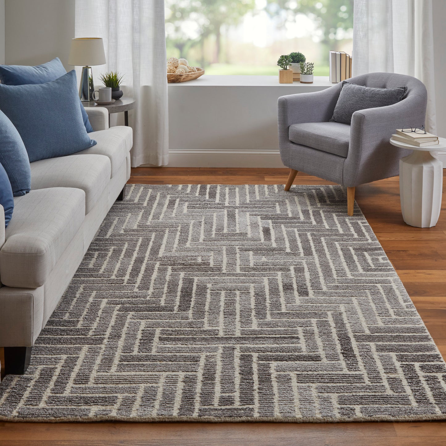 Asher Transitional/Casual/Industrial Geometric/Diamond Taupe/Gray/Tan - Feizy Rug