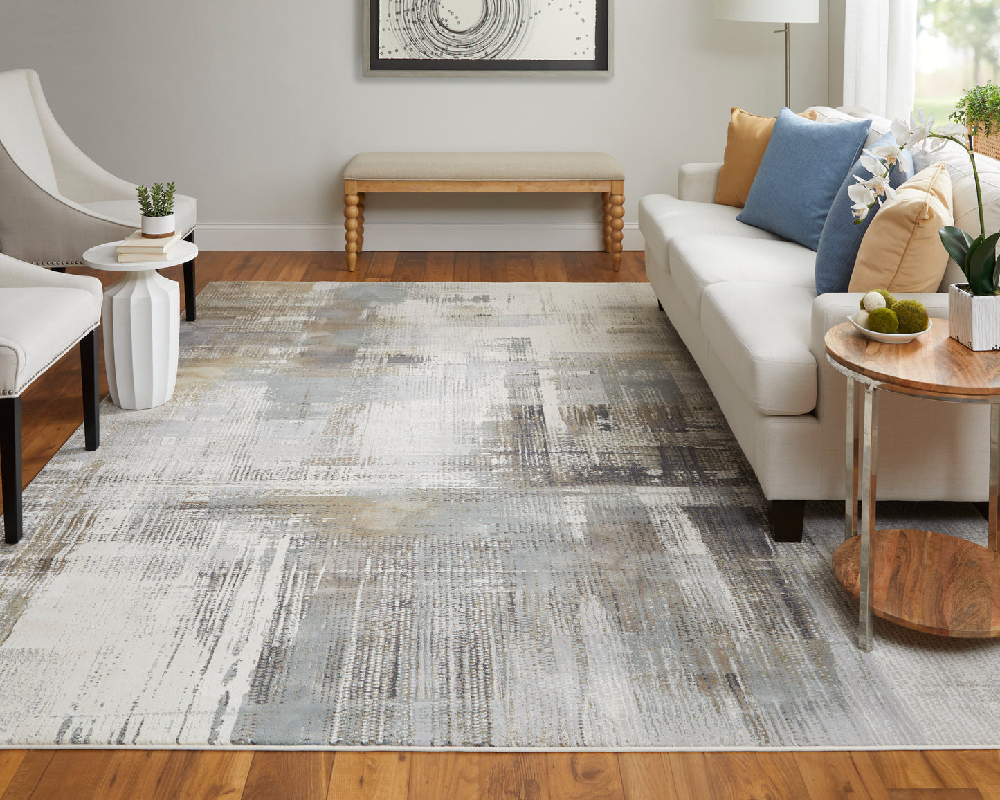 Clio Modern/Industrial/Bohemian & Eclectic Abstract Ivory/Gray/Brown - Feizy Rug